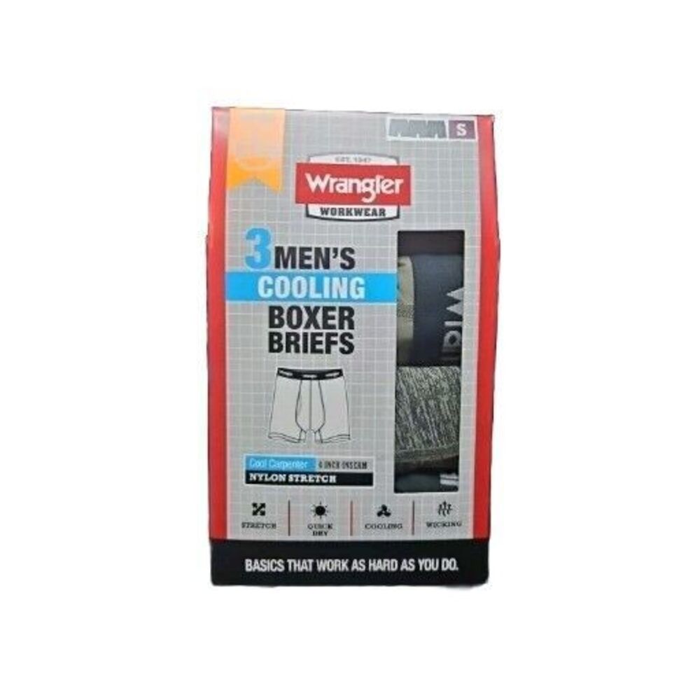Wrangler Workwear 3-Pack Cooling Boxer Briefs Underwear Mens Small 6" Inseam